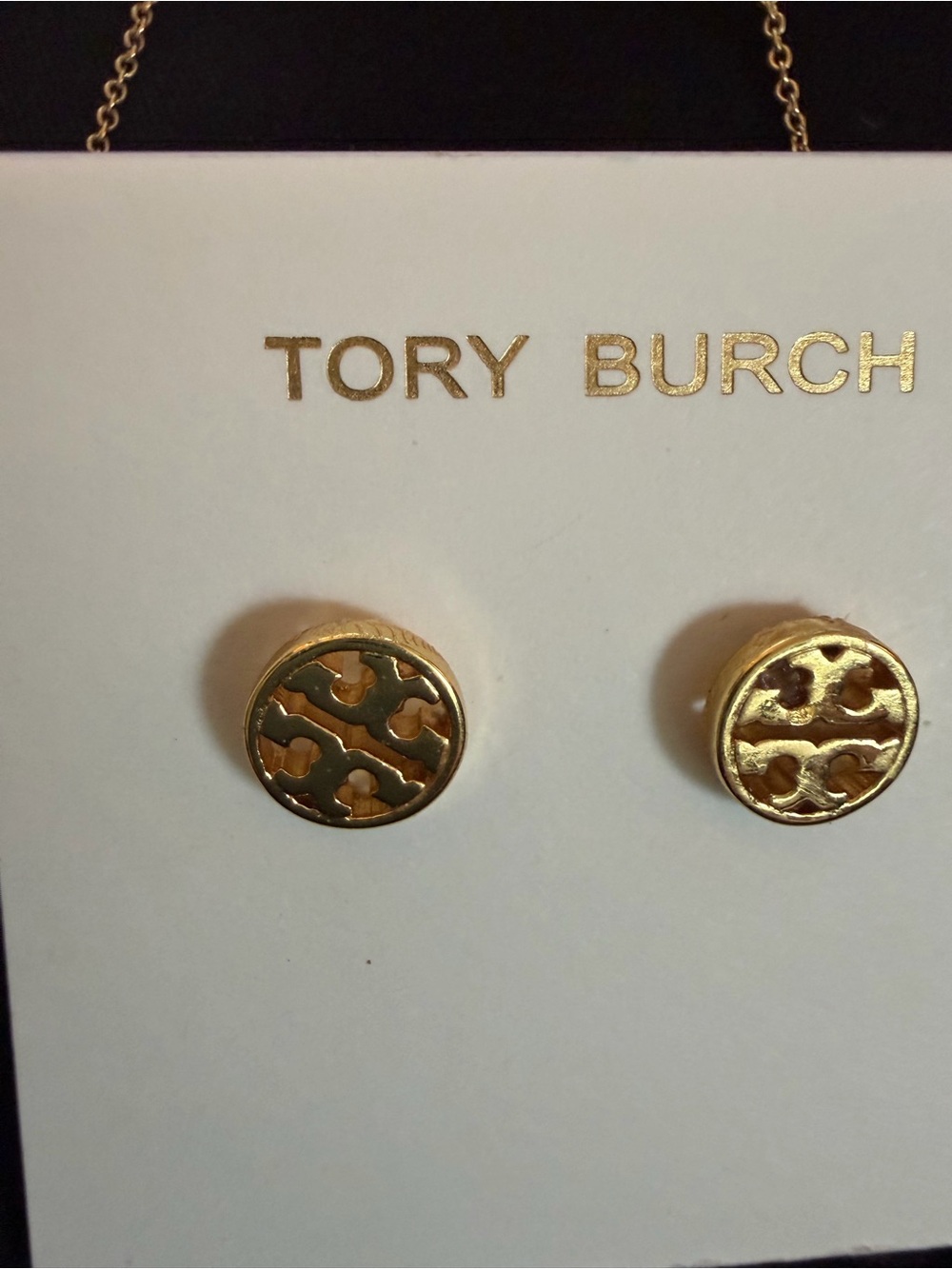 Tory Burch Gold Logo Pendant Necklace with Matching Stud Earrings - Picture 2 of 5
